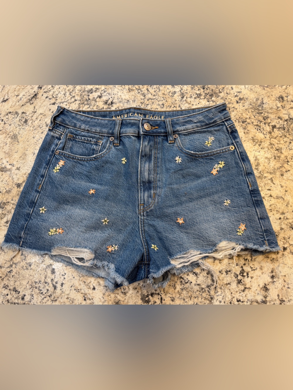 American Eagle Outfitters Blue Denim Daisy Embroidered Cutoff Shorts NWOT